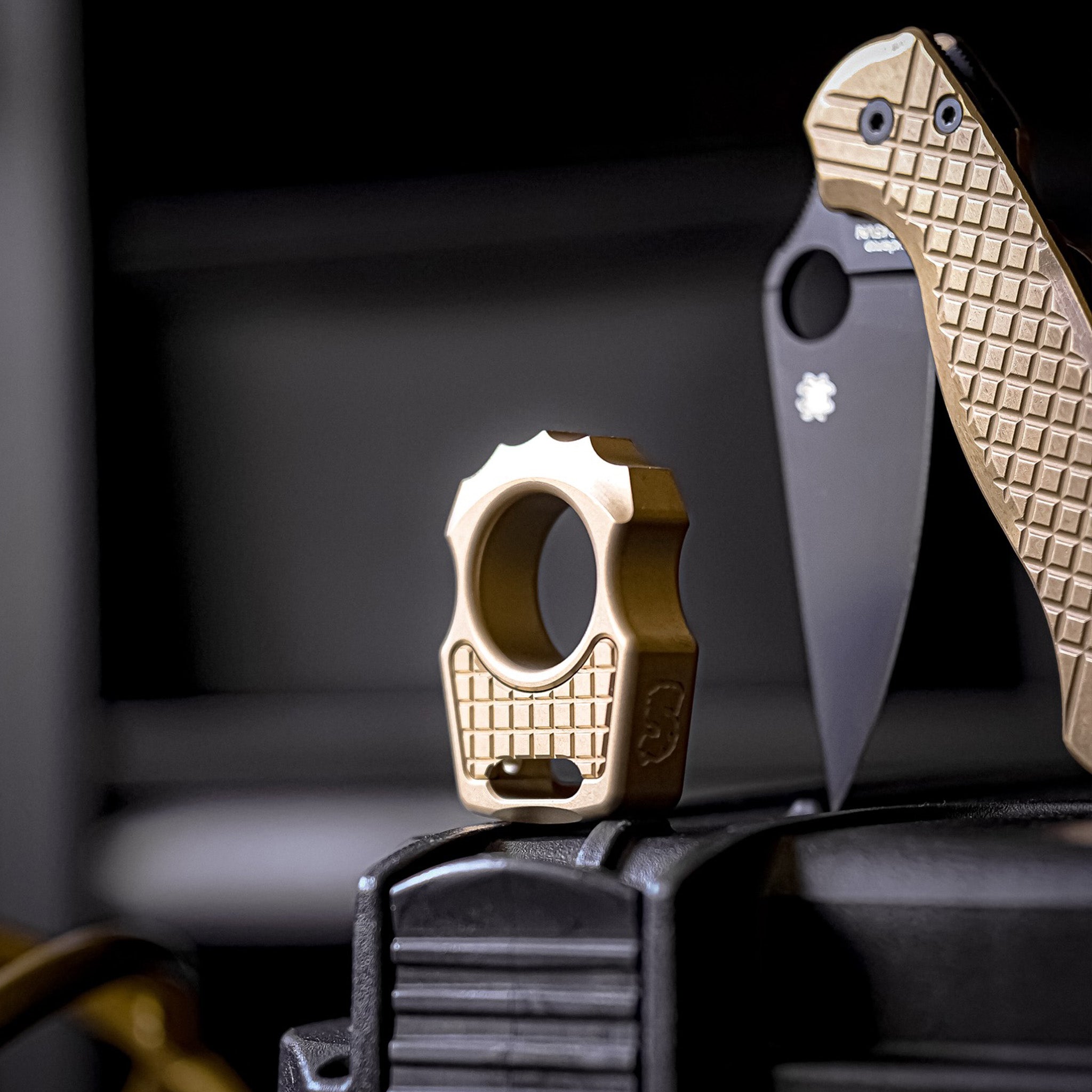 Set of Brass Edc Knuckle Swampy Alligator & Replaceable Brass Inlay Frag Pattern