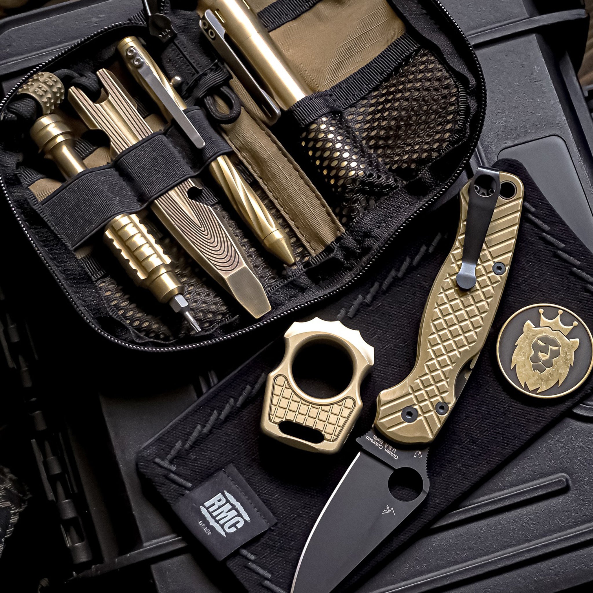 Set of Brass Edc Knuckle Swampy Alligator & Replaceable Brass Inlay Frag Pattern