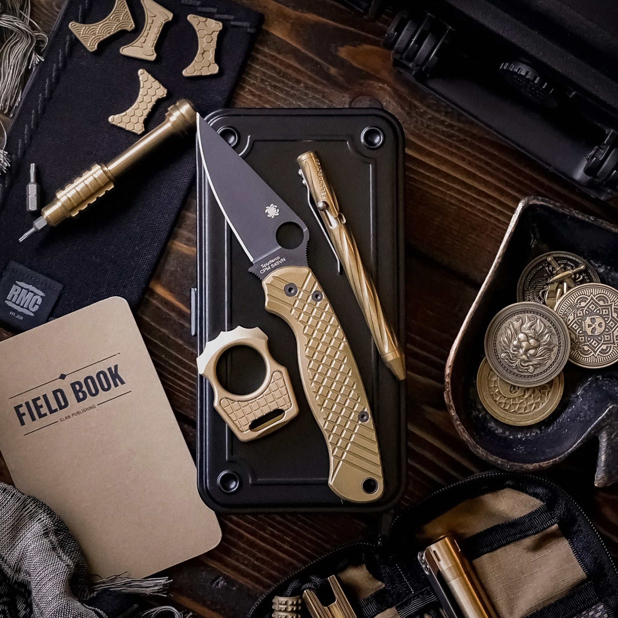 Set of Brass Edc Knuckle Swampy Alligator & Replaceable Brass Inlay Frag Pattern
