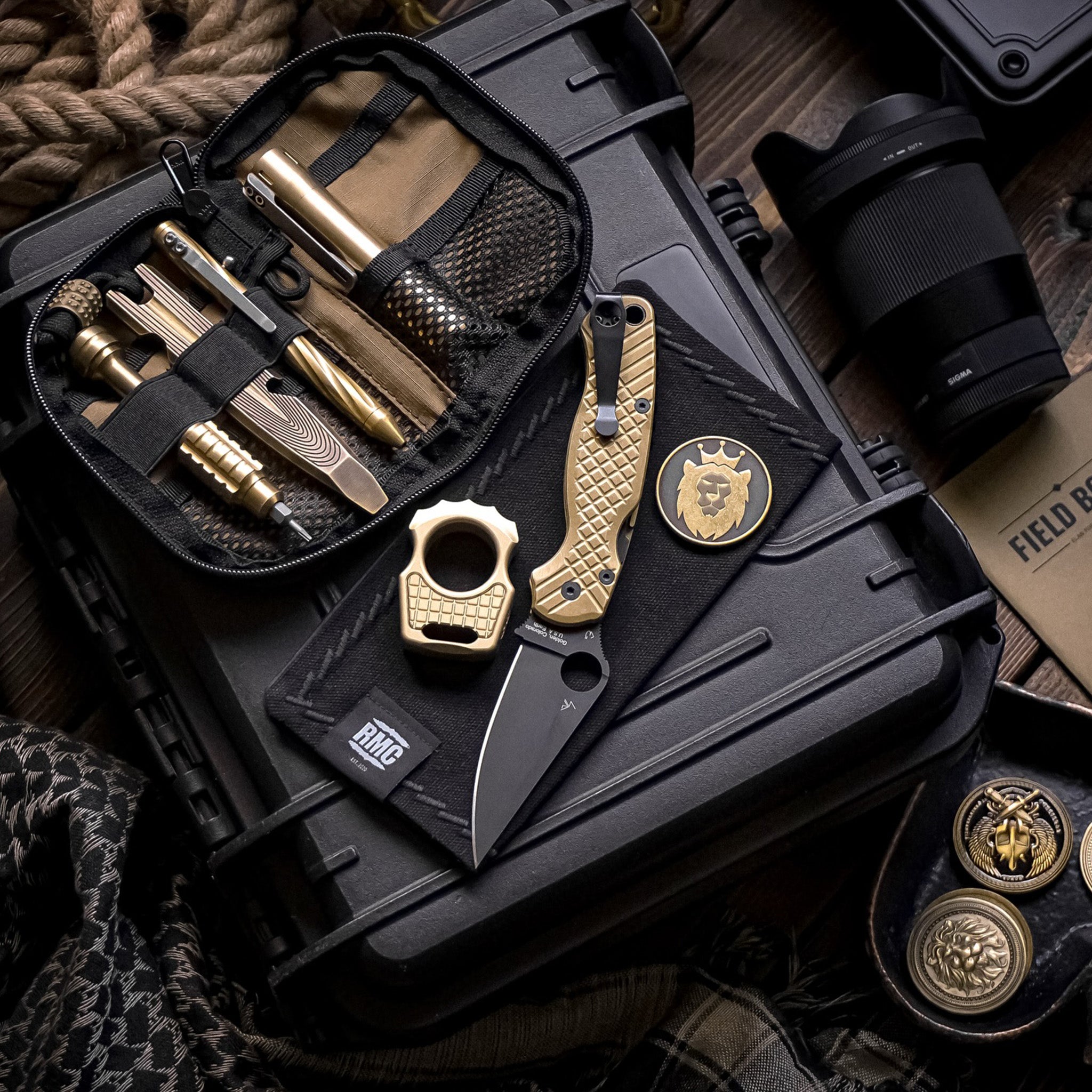 Set of Brass Edc Knuckle Swampy Alligator & Replaceable Brass Inlay Frag Pattern
