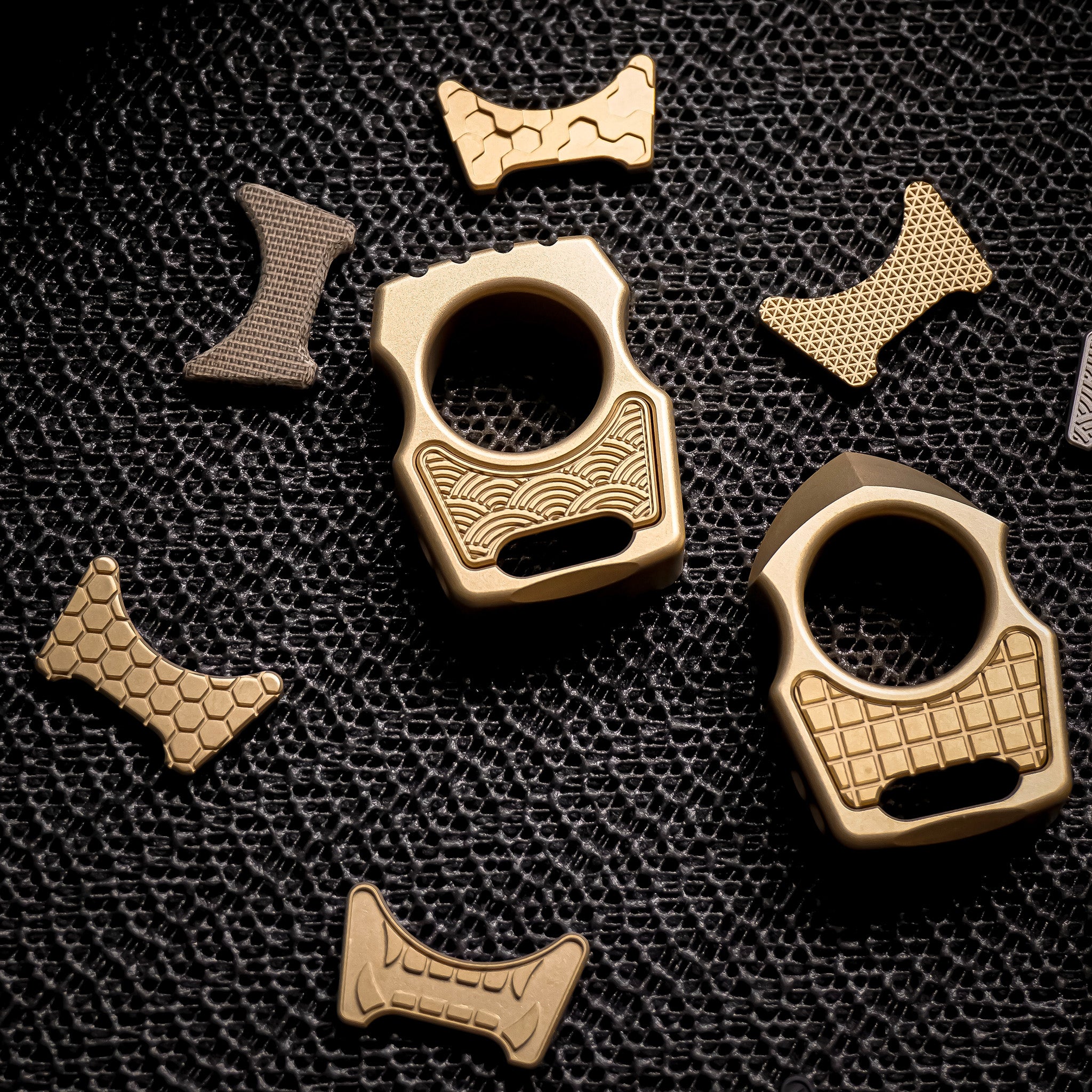 Set of Brass Knuck Edc Swampy Whale & Replaceable Brass Inlay Seigaiha