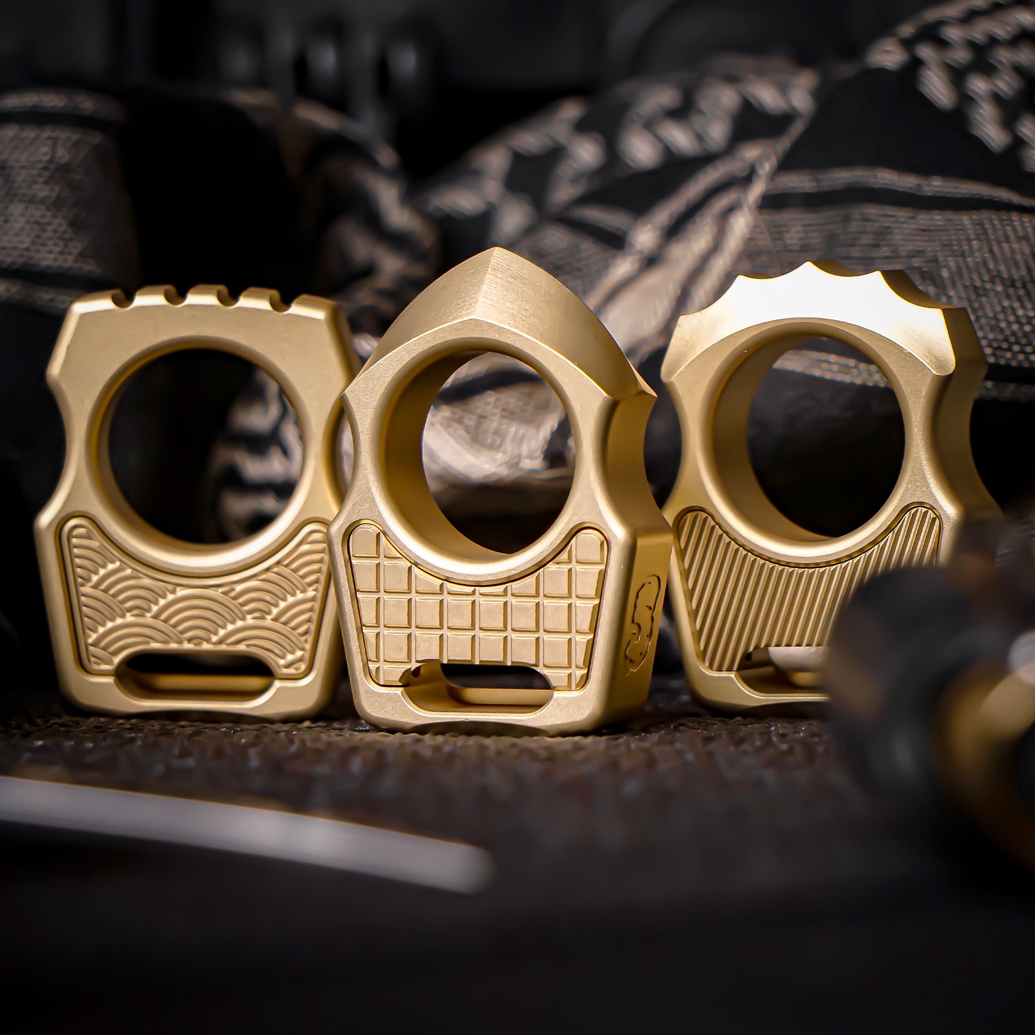 Set of Brass Knuck Edc Swampy Whale & Replaceable Brass Inlay Seigaiha