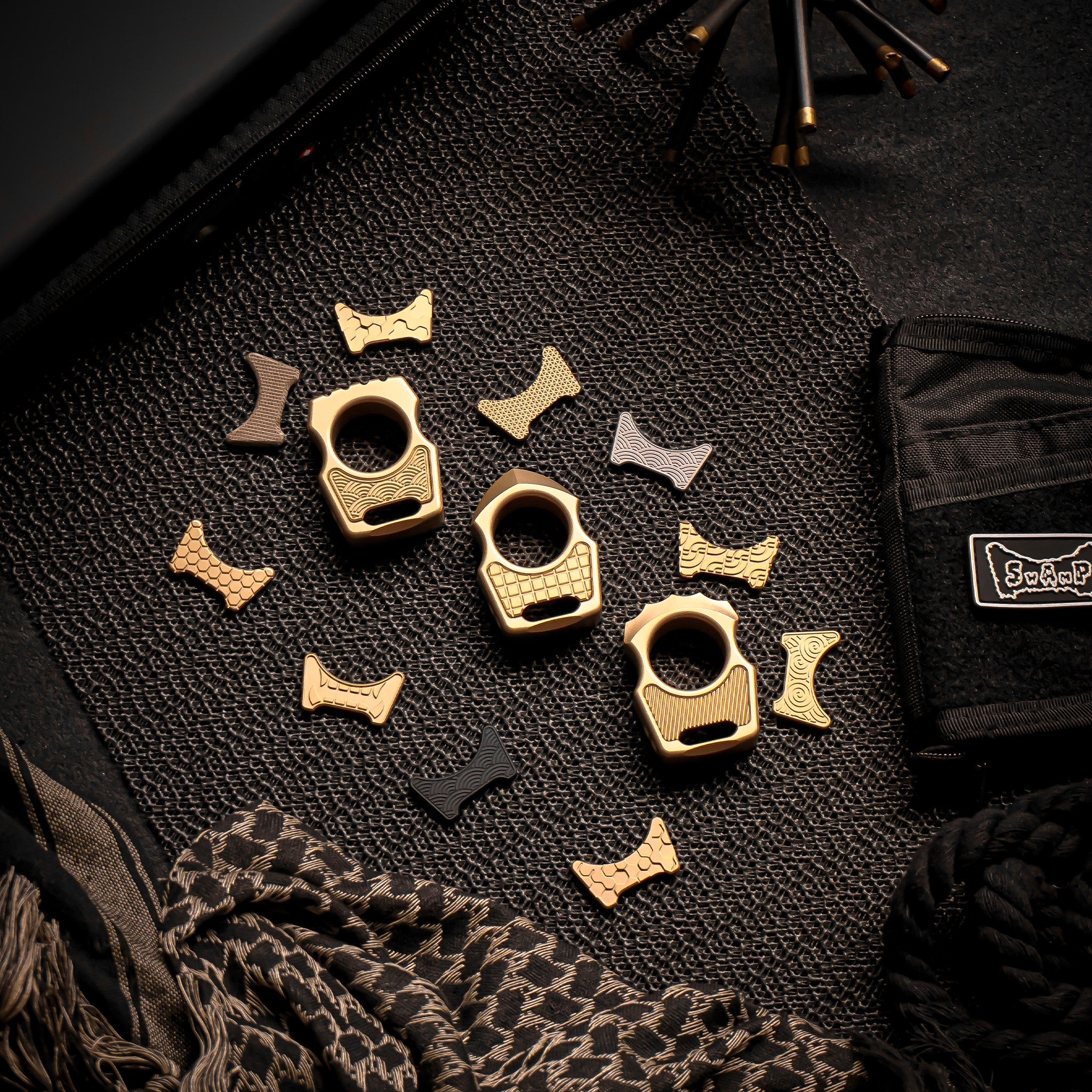 Set of Brass Knuck Edc Swampy Whale & Replaceable Brass Inlay Seigaiha