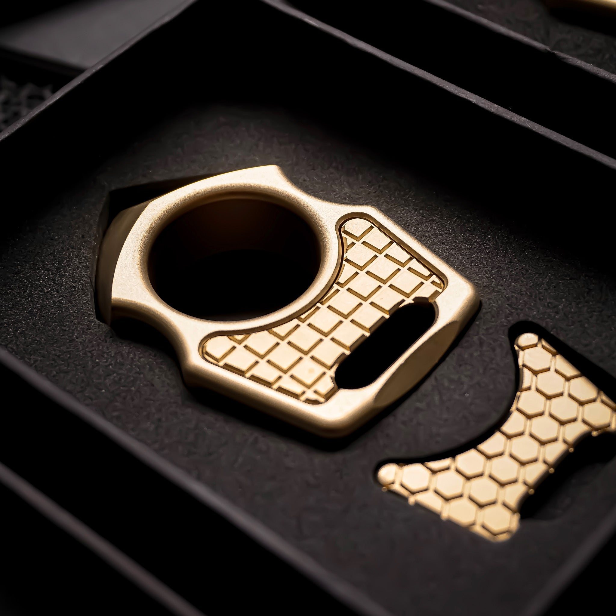 Set of Brass Single Knuckles Swampy Shark & Replaceable Brass Inlay Frag Pattern