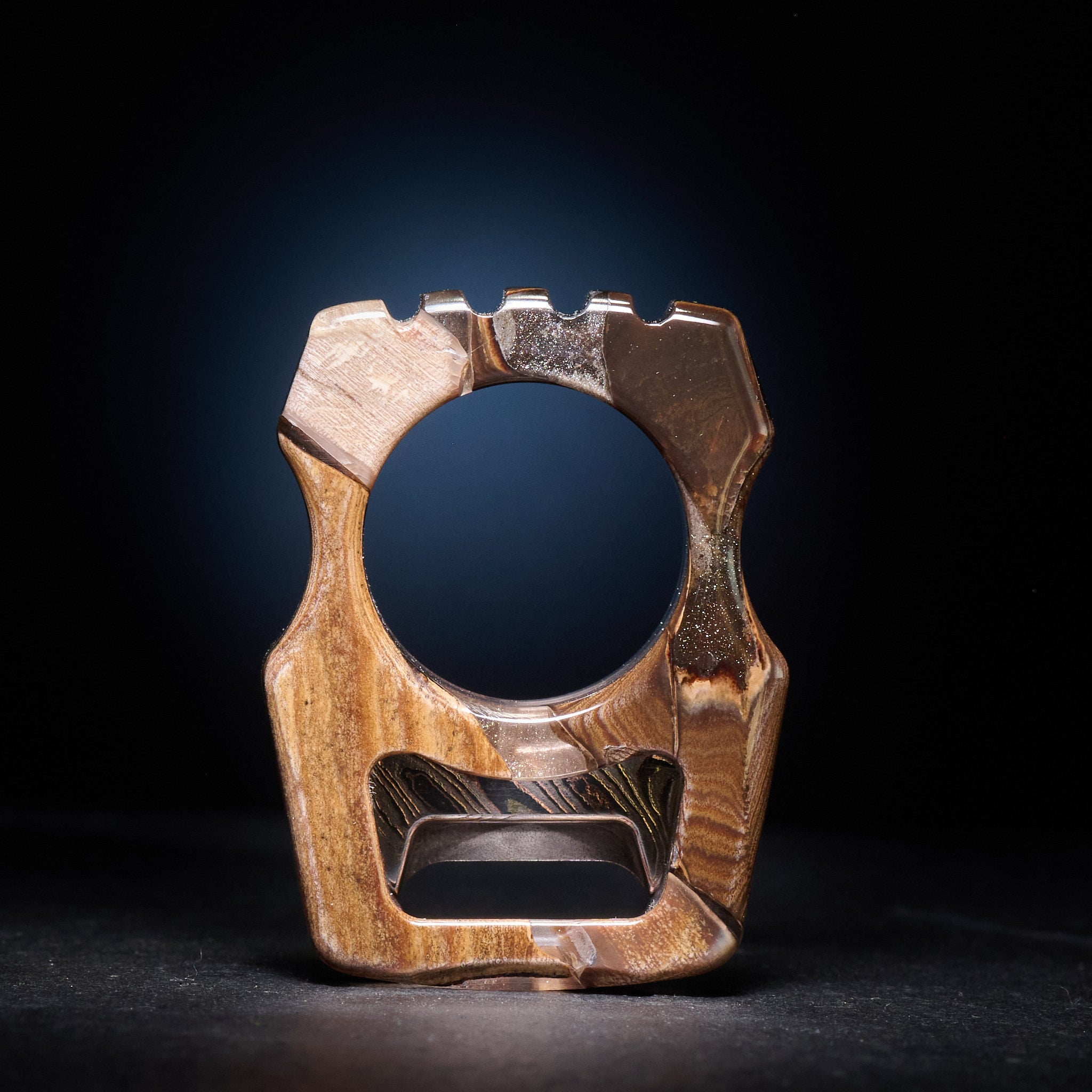 Stabilized Anancus Tusk Keychain Luxury Swampy Whale & Inlay TigerMai Damascus Chevron