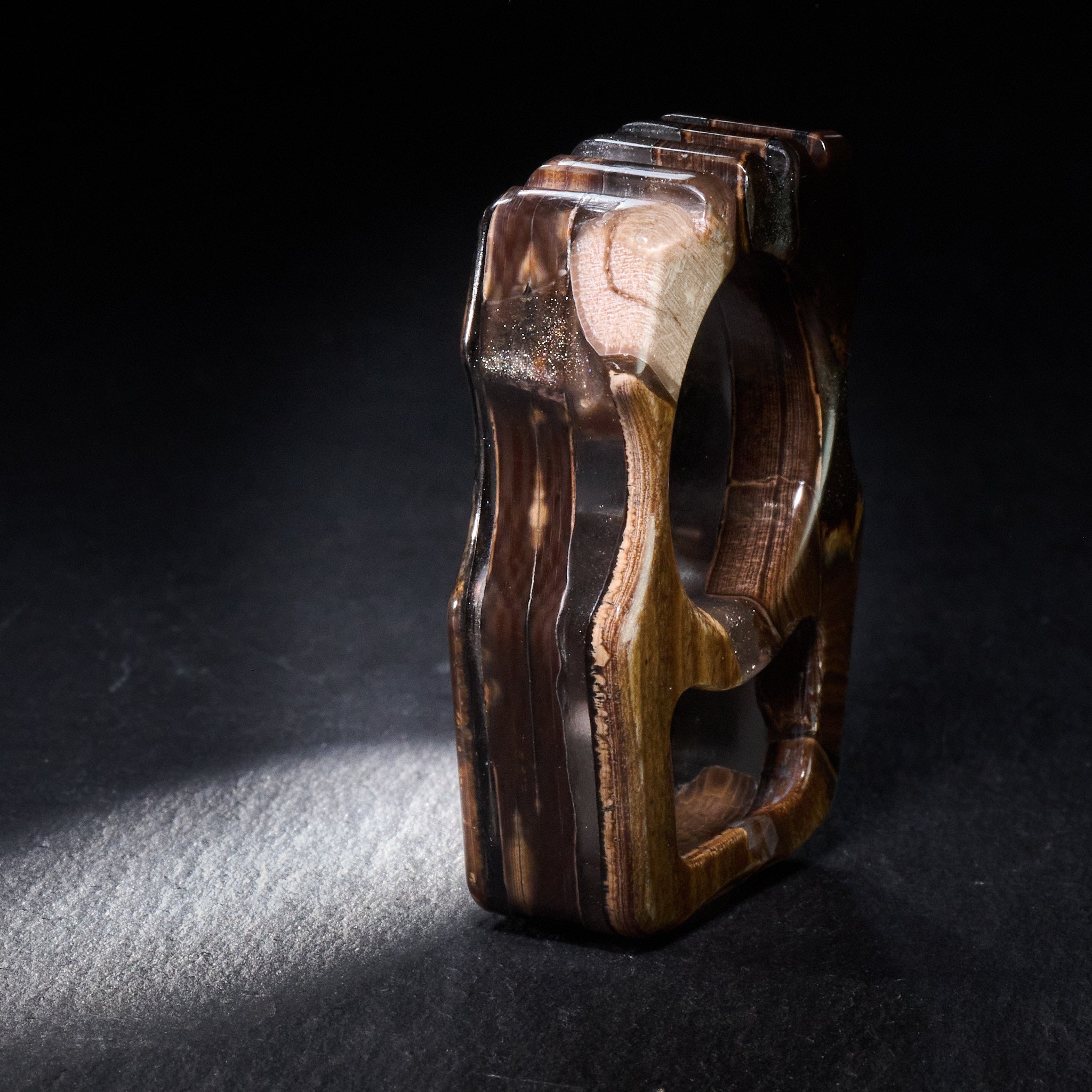 Stabilized Anancus Tusk Keychain Luxury Swampy Whale & Inlay TigerMai Damascus Chevron