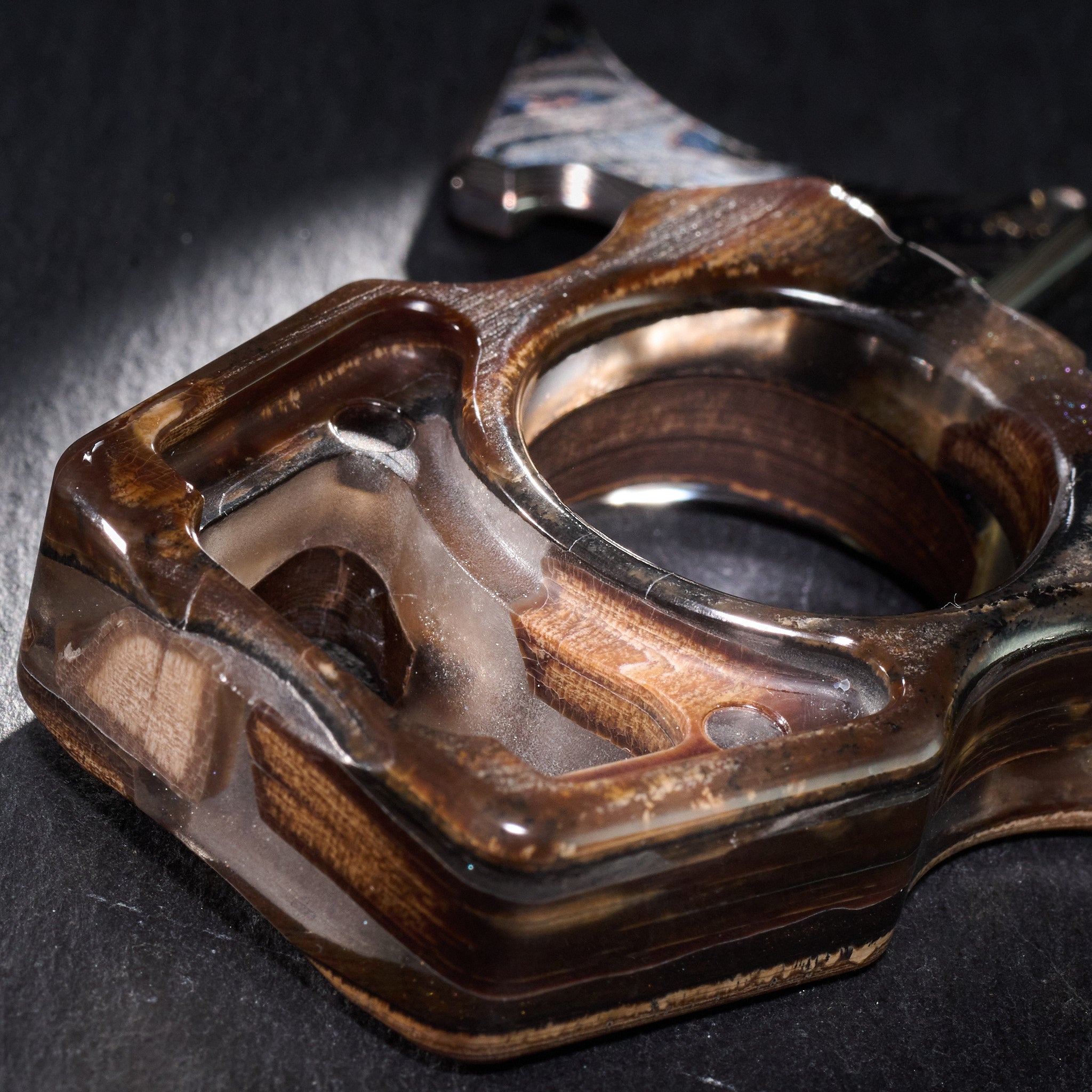 Stabilized Anancus Tusk Keychain Luxury Swampy Whale & Inlay TigerMai Damascus Chevron