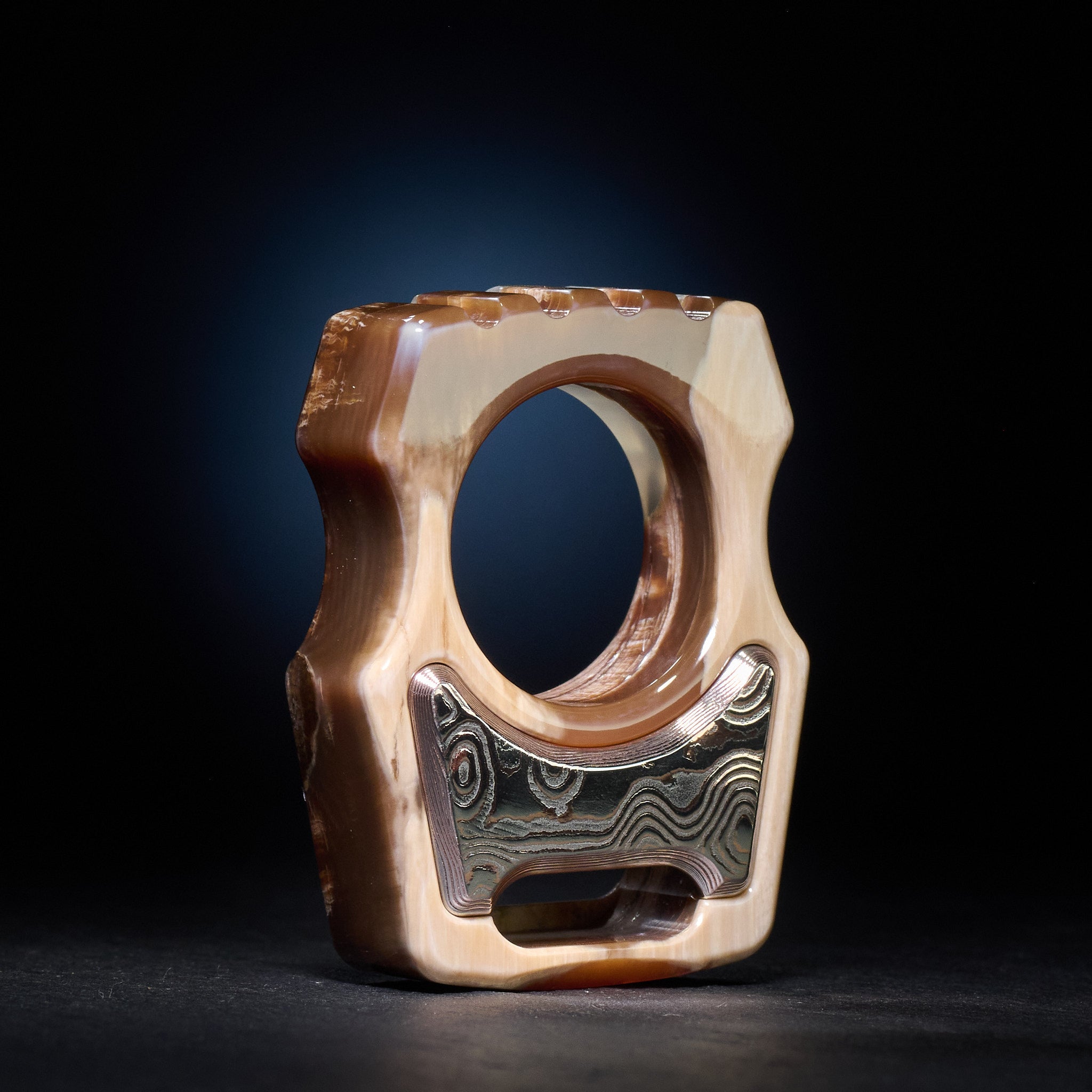 Stabilized Anancus Tusk Keychain Luxury Swampy Whale & Inlay CopperMai Damascus Raindrop