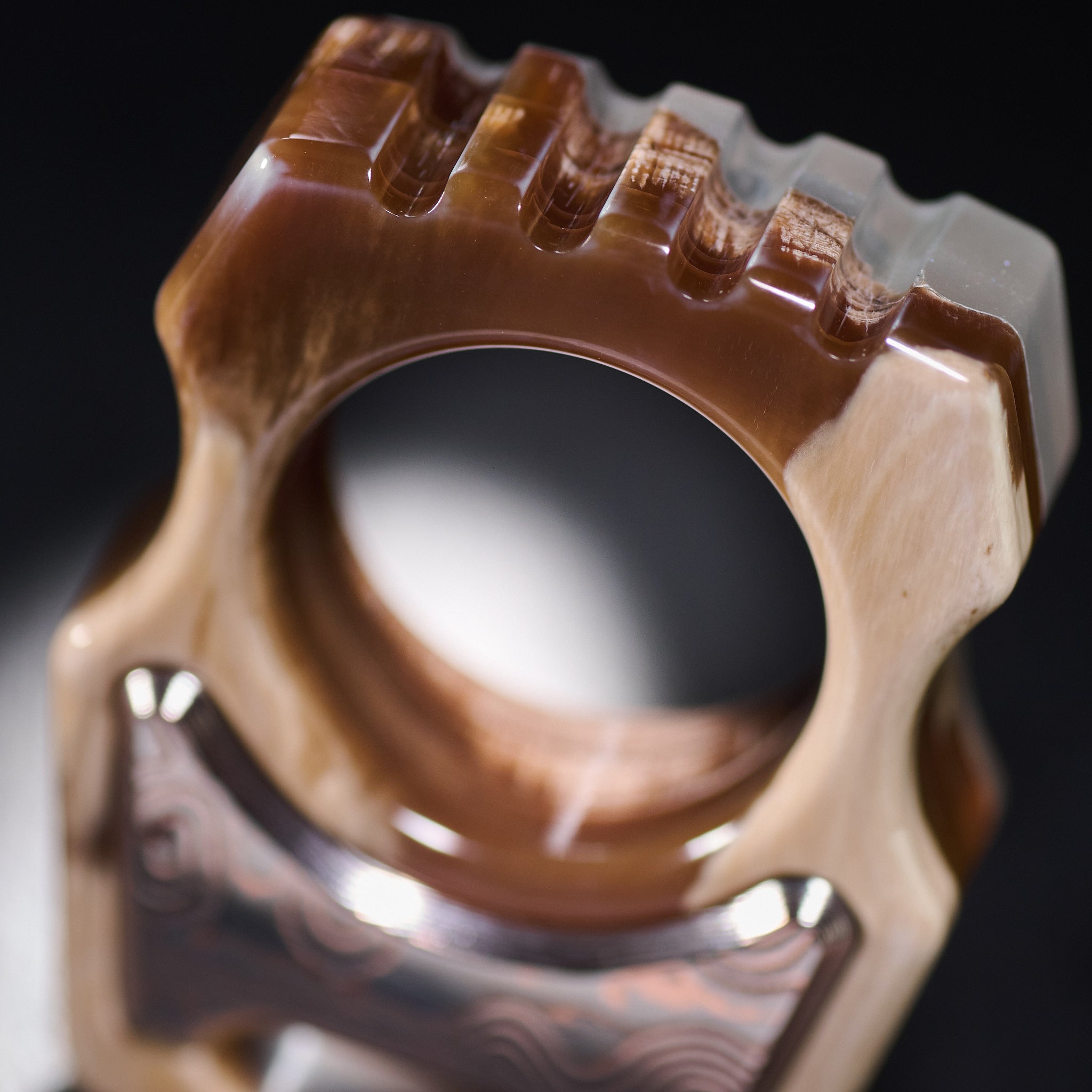Stabilized Anancus Tusk Keychain Luxury Swampy Whale & Inlay CopperMai Damascus Raindrop