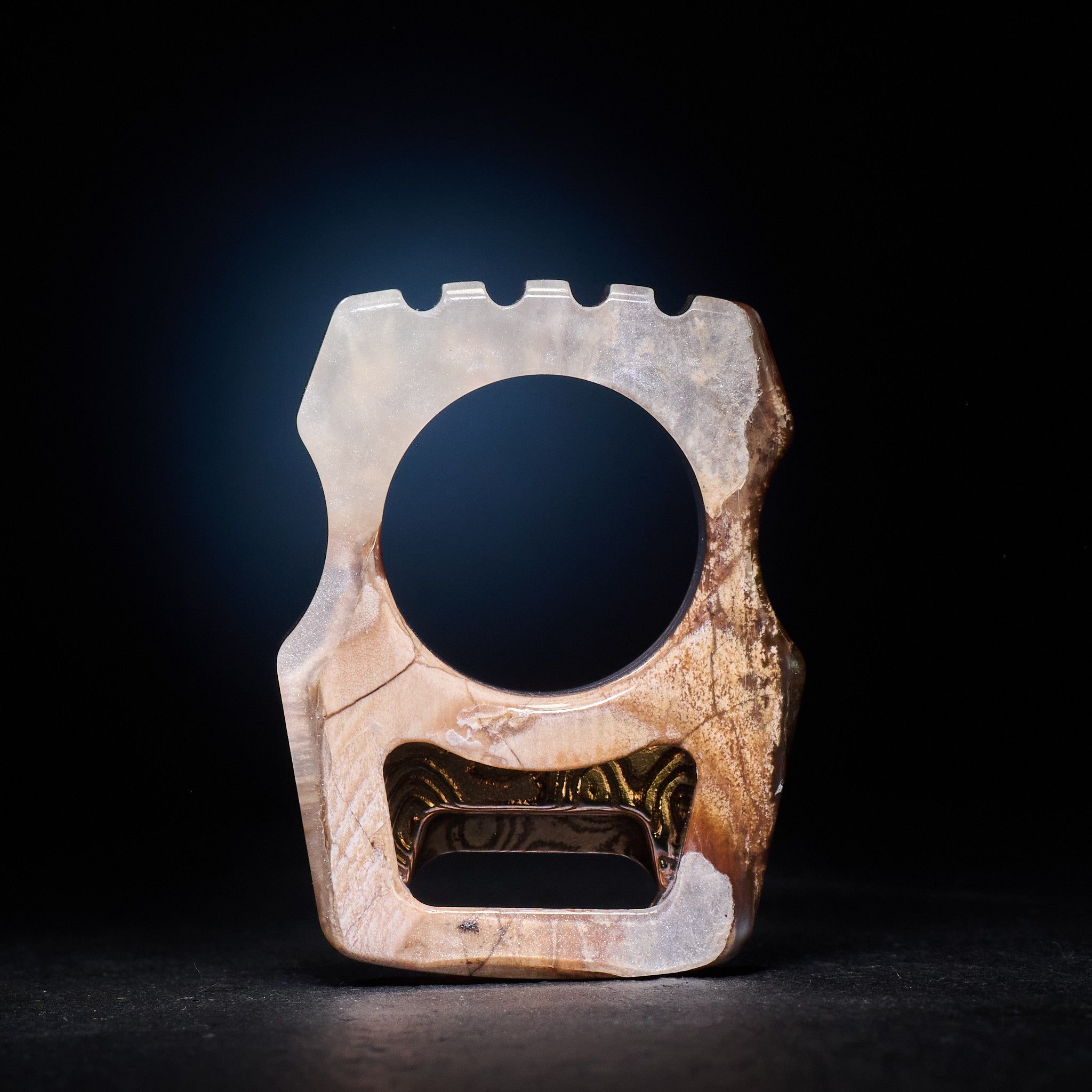 Stabilized Anancus Tusk Keychain Luxury Swampy Whale & Inlay CopperMai Damascus Raindrop