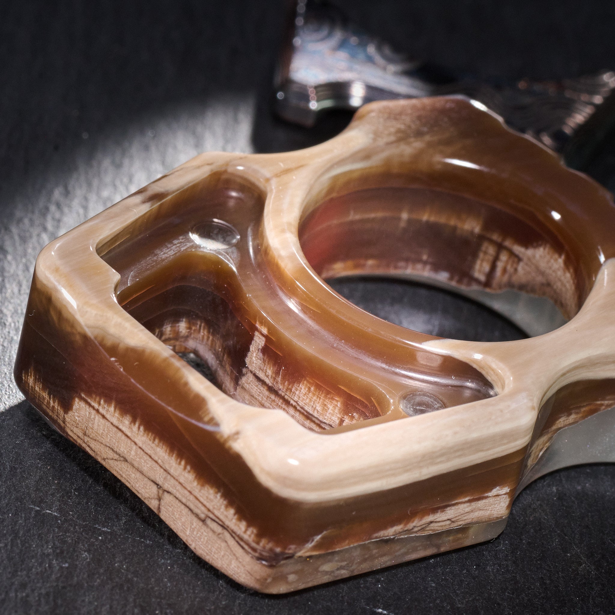 Stabilized Anancus Tusk Keychain Luxury Swampy Whale & Inlay CopperMai Damascus Raindrop