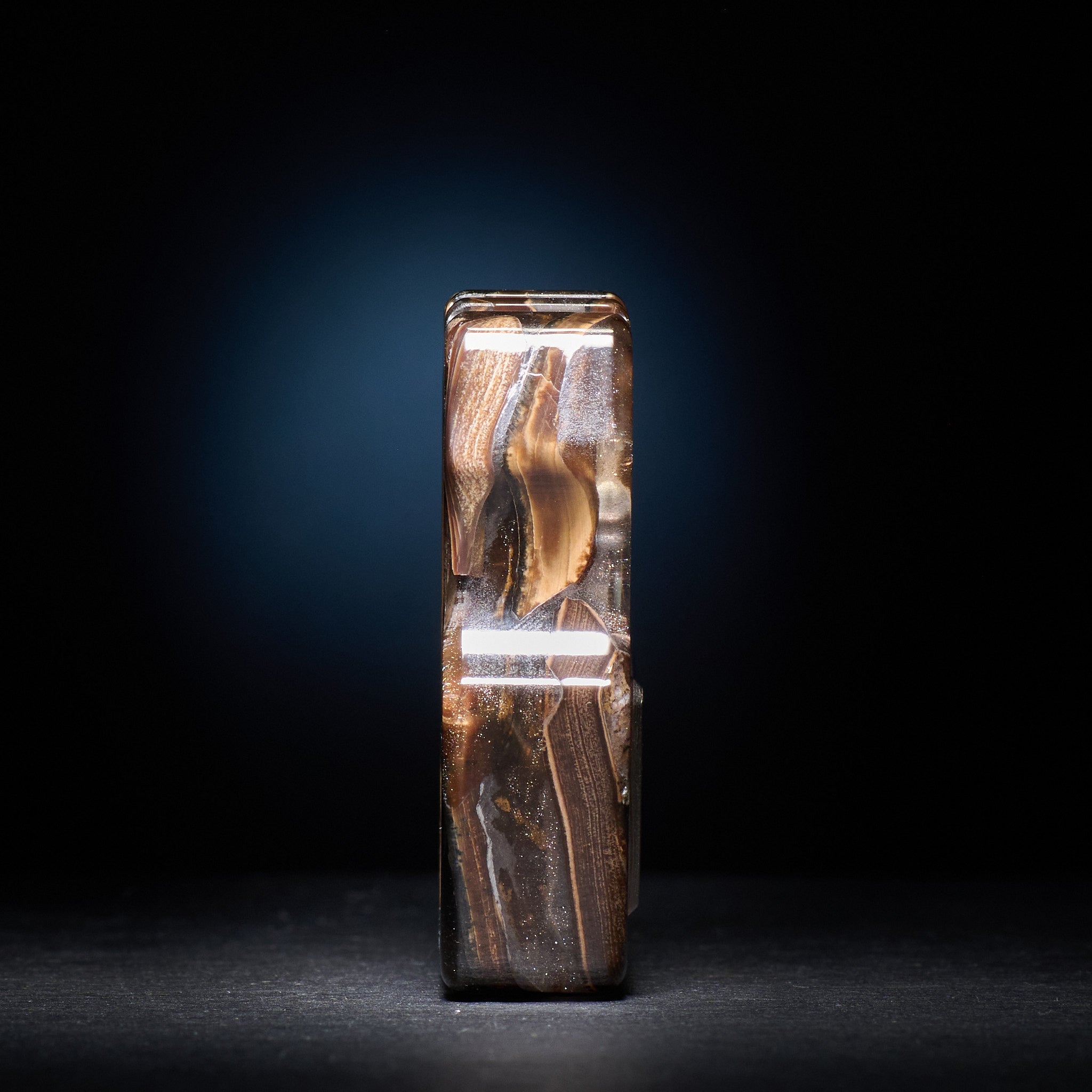 Stabilized Anancus Tusk Keychain Luxury Swampy Whale & Inlay TigerMai Damascus Chevron