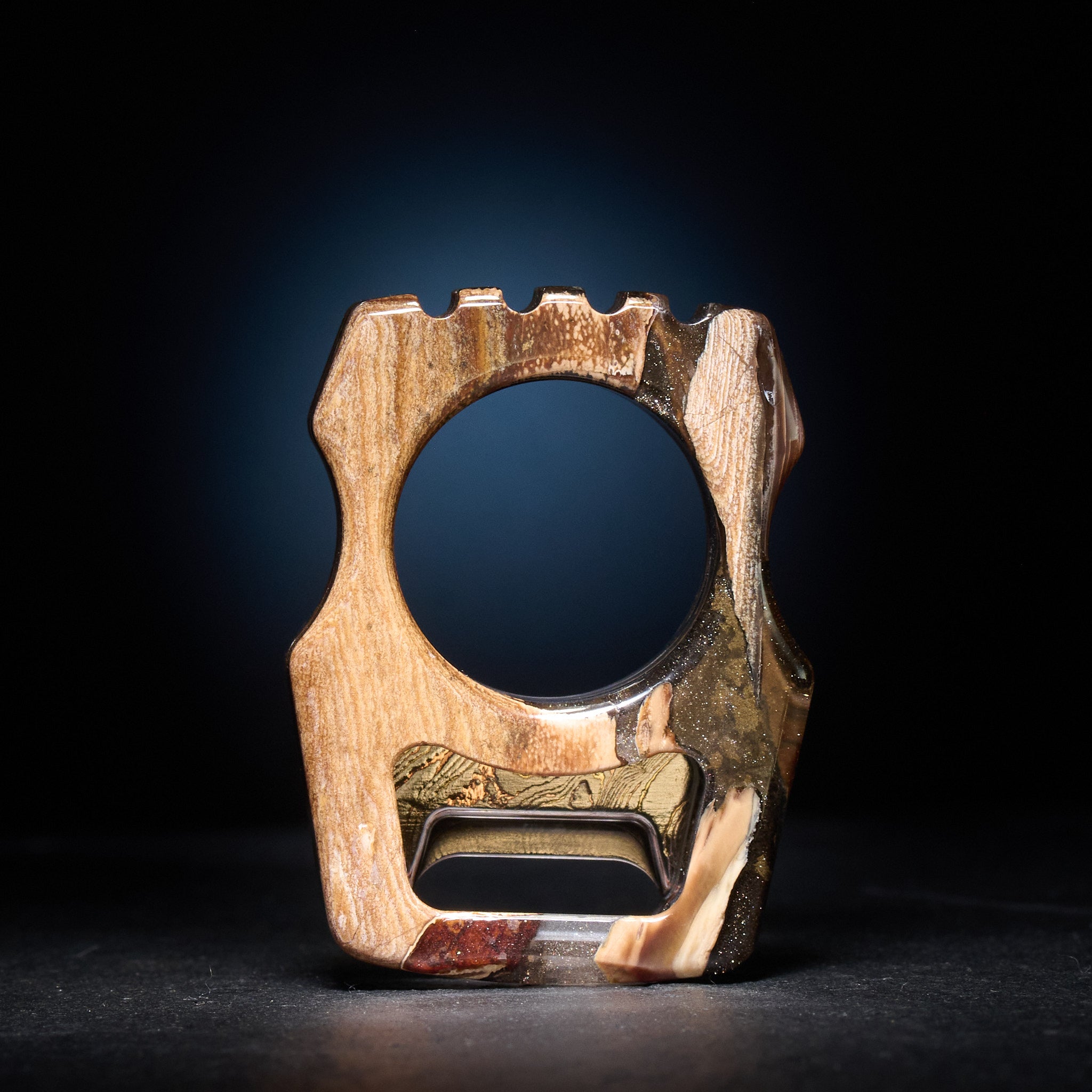 Stabilized Anancus Tusk Keychain Luxury Swampy Whale & Inlay TigerMai Damascus Chevron