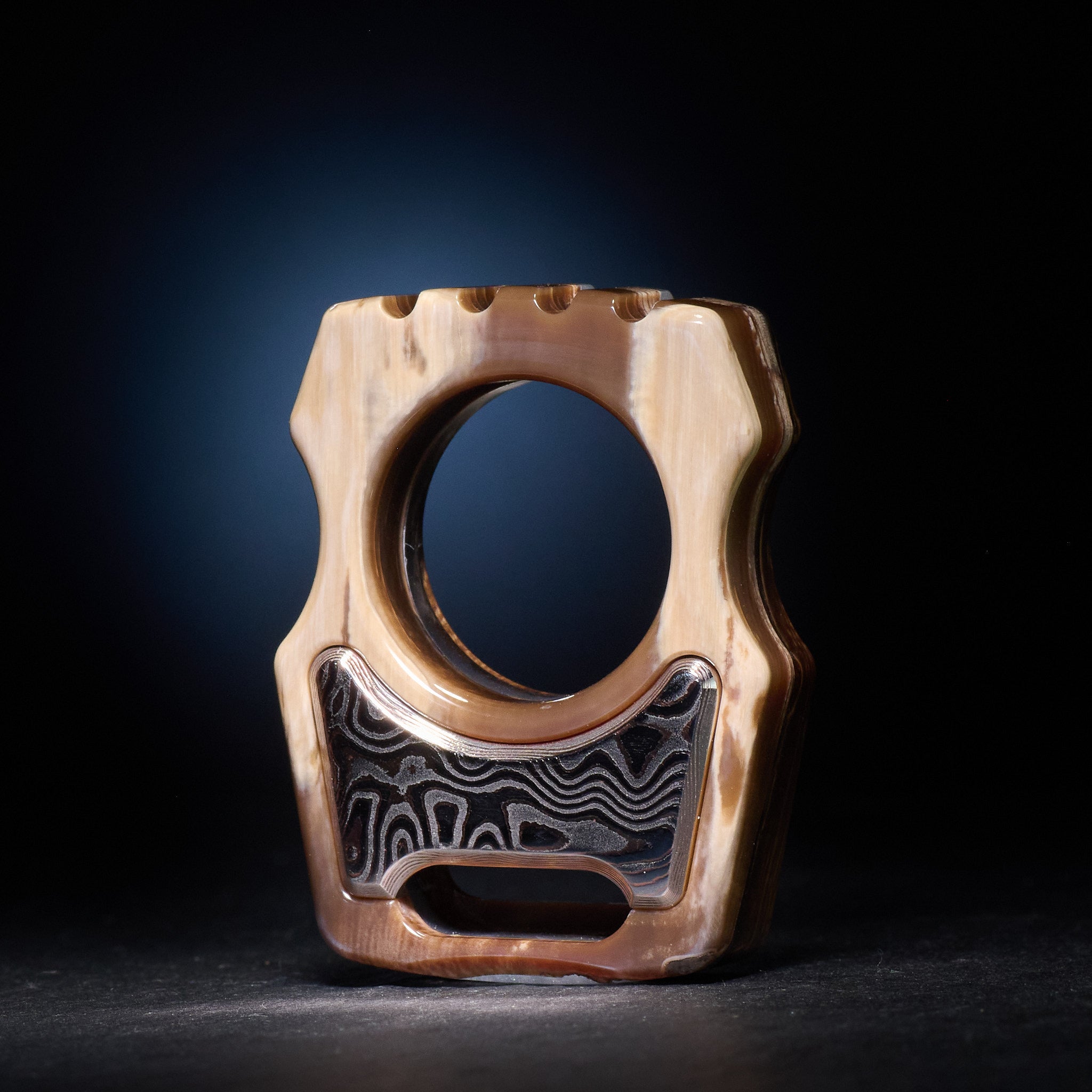 Stabilized Anancus Tusk Keychain Luxury Swampy Whale & Inlay CopperMai Damascus Raindrop