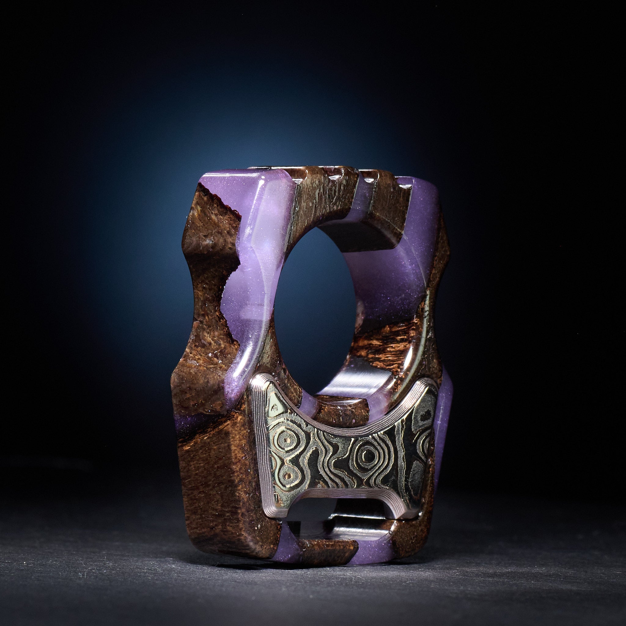 Stabilized Mammoth Bone Unique Keychain Swampy Whale & Inlay CopperMai Damascus Raindrop