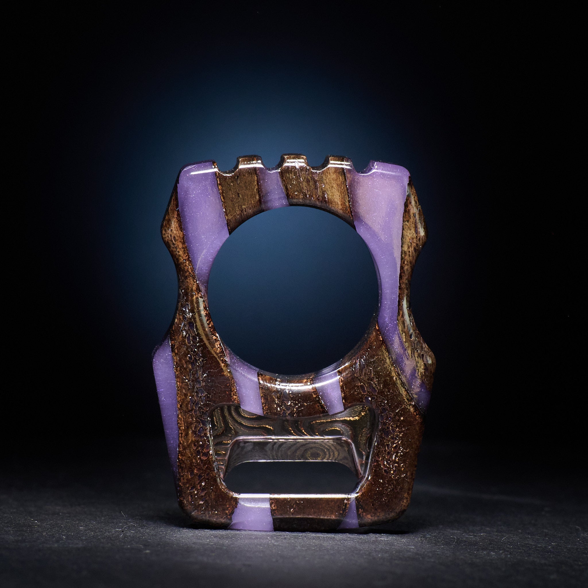 Stabilized Mammoth Bone Unique Keychain Swampy Whale & Inlay CopperMai Damascus Raindrop