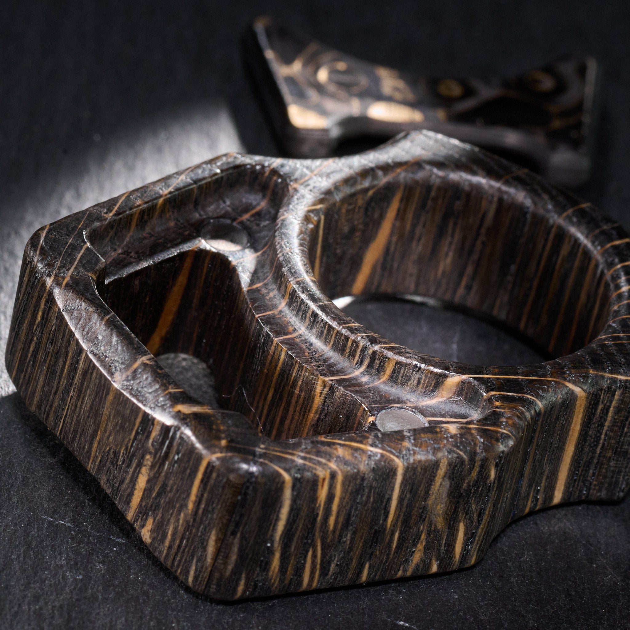 Stabilized Wood Keychain Swampy Shark & Inlay Carbon Fiber Gold Camo