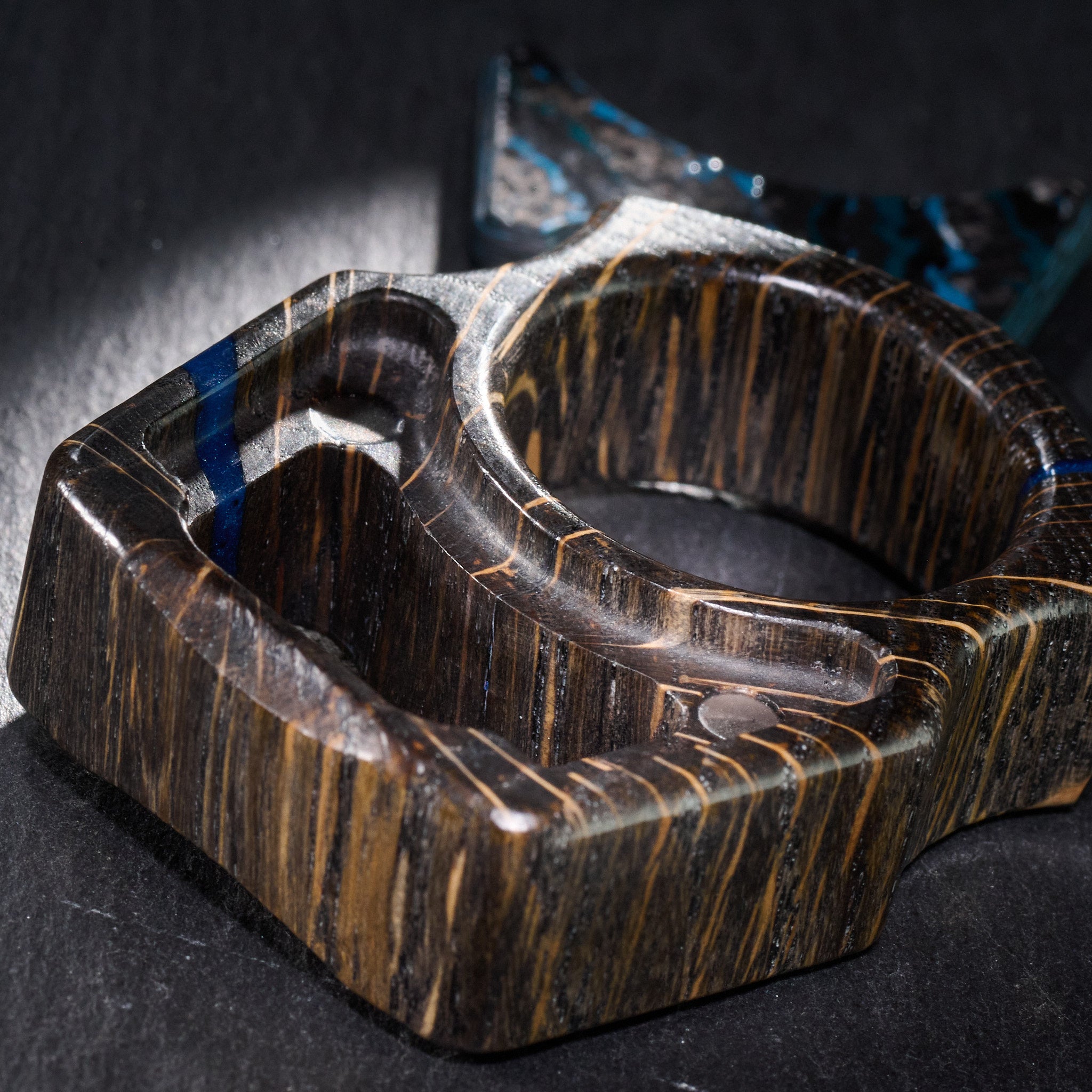 Stabilized Wood Keychain Swampy Shark & Inlay Carbon Fiber Arctic Storm